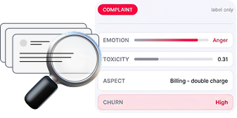 A complaint label expanded into emotion, toxicity, aspect and churn