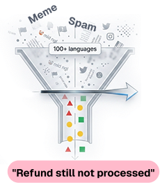 Spam and memes funnelled out, a real refund complaint kept