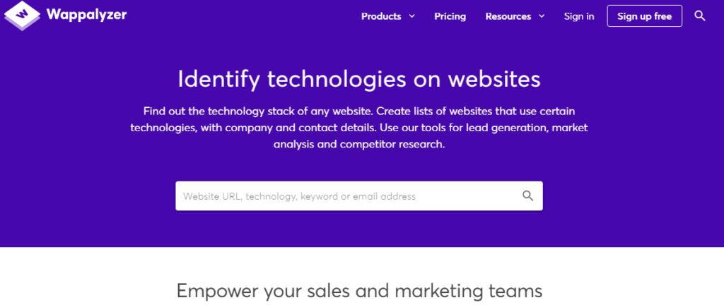 Wappalyzer competitor analysis tool