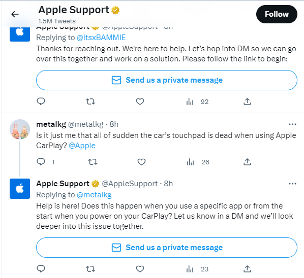 Apple support responding on Twitter